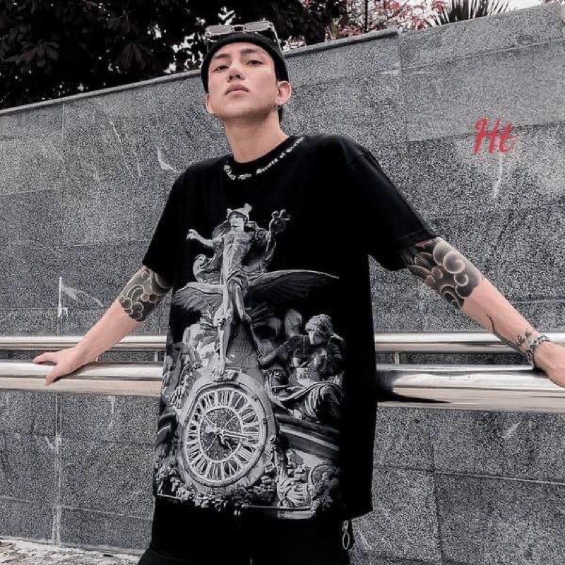 [FREESHIP] áo thun tay lỡ in 3D màu đen trắng in đồng hồ mikenco cho nam nữ