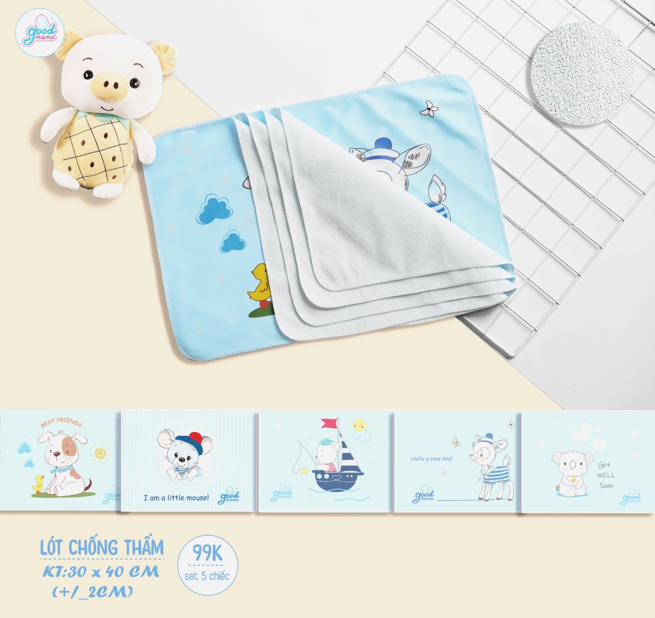 Miếng lót mông chống thấm cho bé GOODMAMA (1 sét 5 miếng)