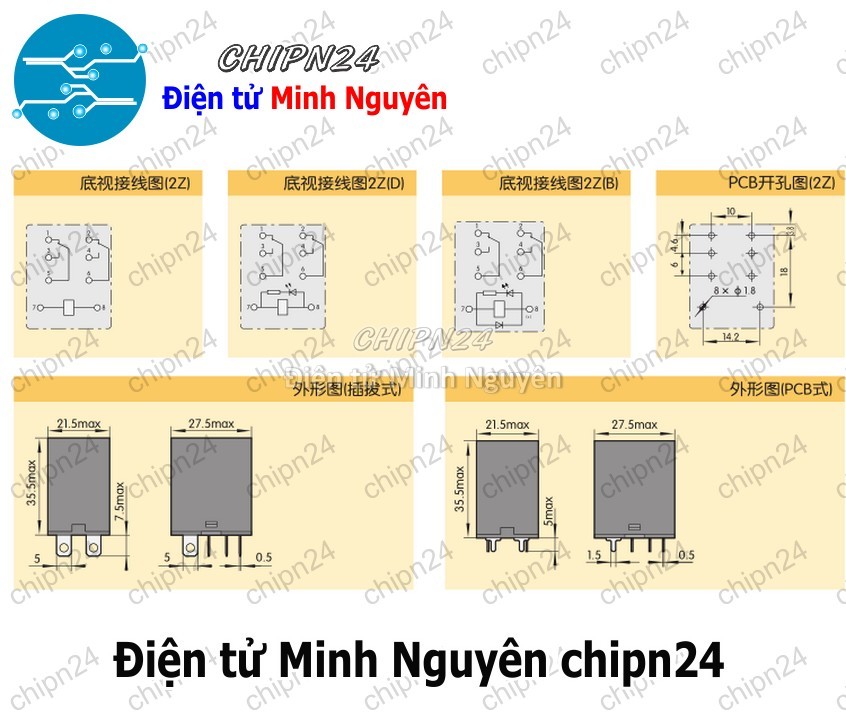 [1 con] (F86.T) Relay kiếng 8 chân 10A 12VDC (LY2NJ LY2N-J JQX-13F)