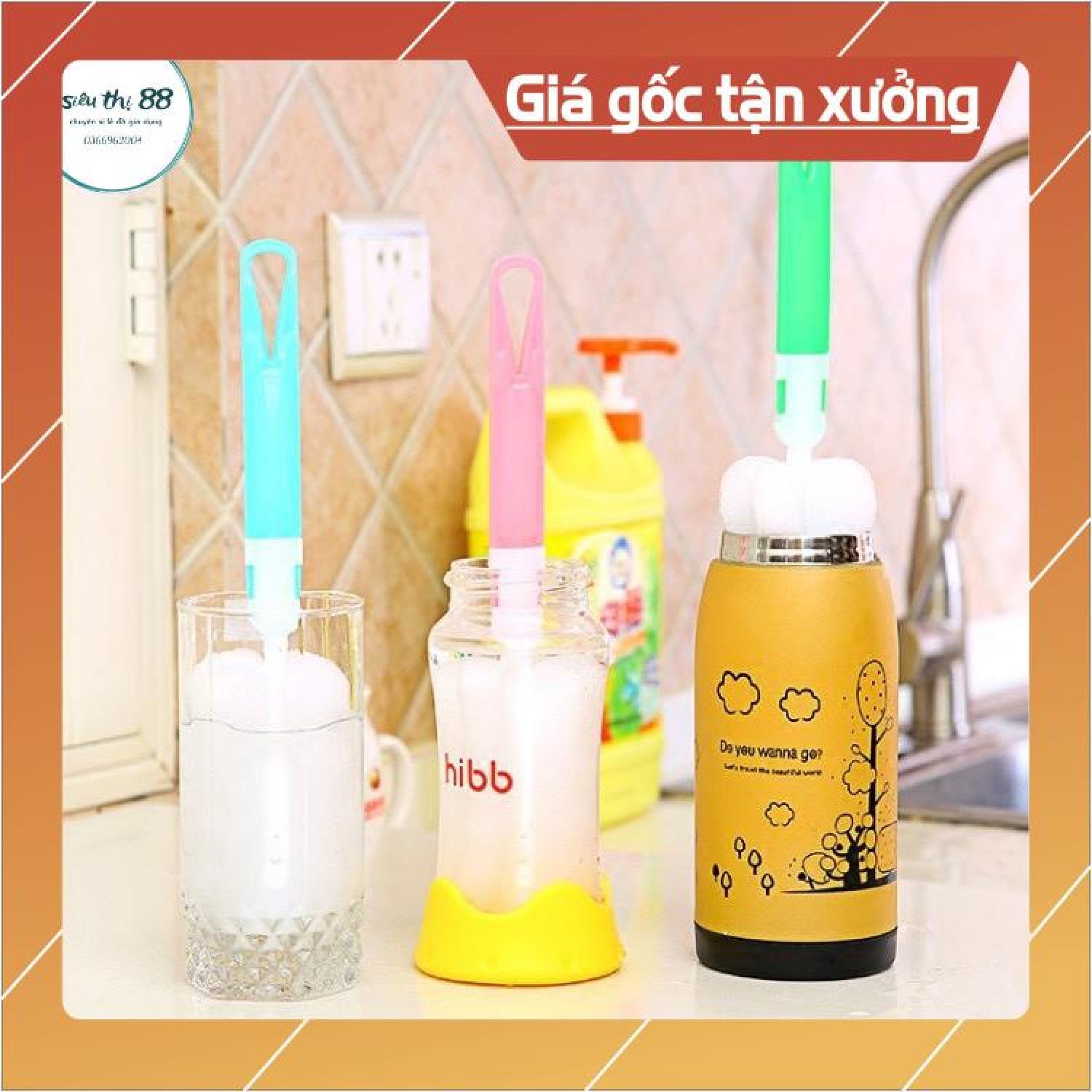 Que Rửa Cốc, Bình Sữa Mút Tiện Dụng - Que Rửa Cốc Bọt Biển (Nhiều Màu)