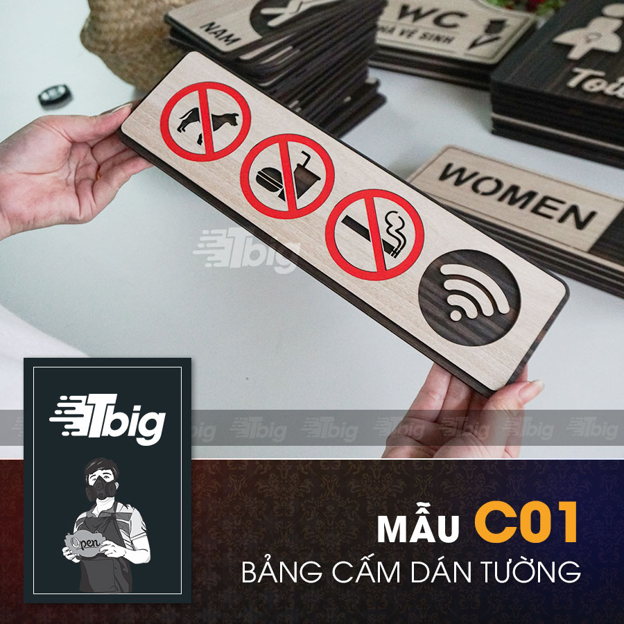 Biển báo cấm thú cưng, cấm hút thuốc, cấm không cho mang đồ ăn bên ngoài vào, free wifi - C01