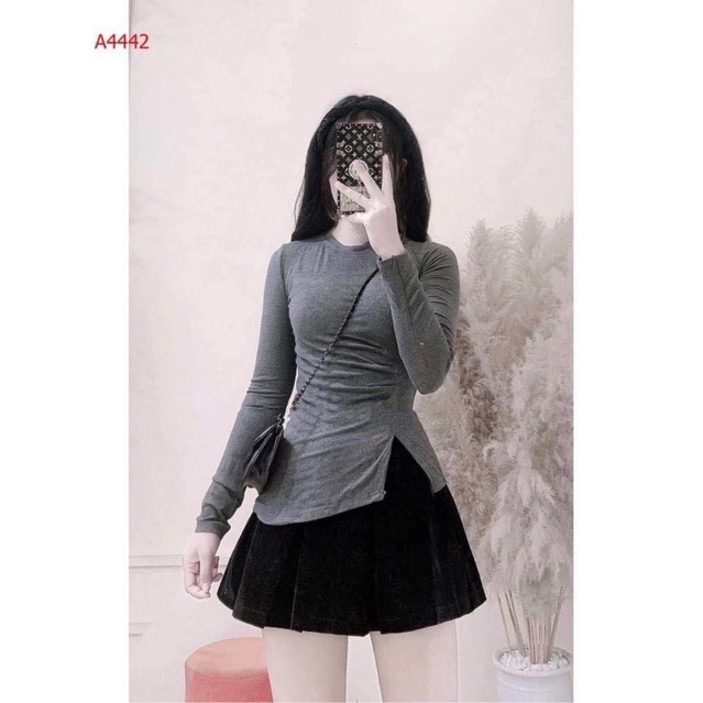 Áo thun nữ tay dài xẻ tà nhún eo,áo kiểu nữ