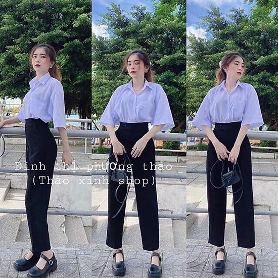 Quần baggy ống đứng cạp lệch