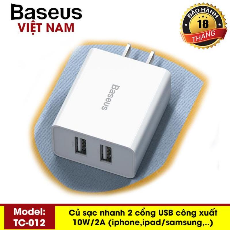 Giá Bộ sạc du lịch USB kép tốc độ 10,5W Baseus TC012 cho iPhone iPad Máy tính bảng điện thoại thông minh Samsung/Xiaomi/huawei/Oppo/Vivo - Phân phối bởi Baseus Vietnam