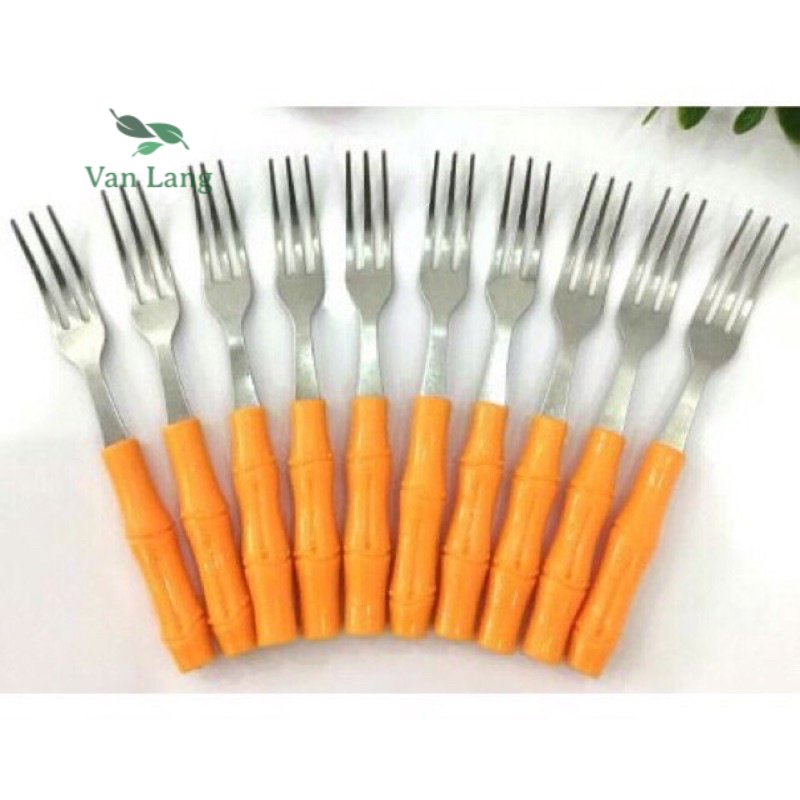 Dĩa inox cán nhựa hình cây trúc, dĩa trúc dài 12cm