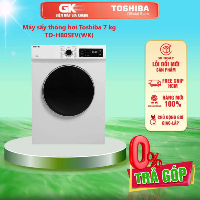 Máy sấy thông hơi toshiba 7 kg td-h80sev - chuyển động đảo chiều giúp quần áo không bị rối, giảm nhăn tối đa - giao toàn quốc - freeship hcm