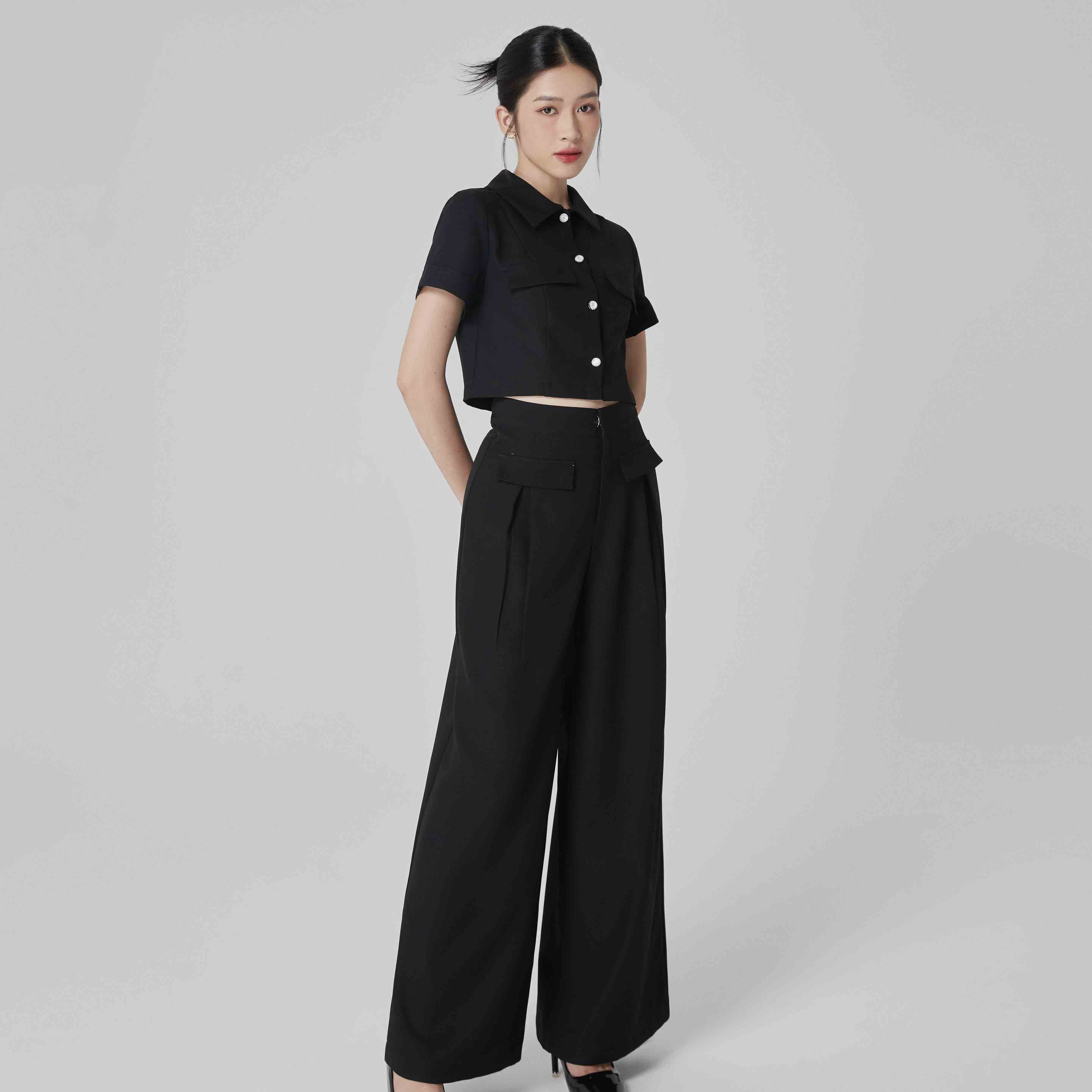 Áo Maybi gài nút bố thái hai màu