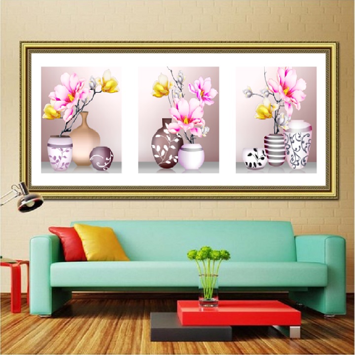 Tranh đính đá Bình hoa 3 bức