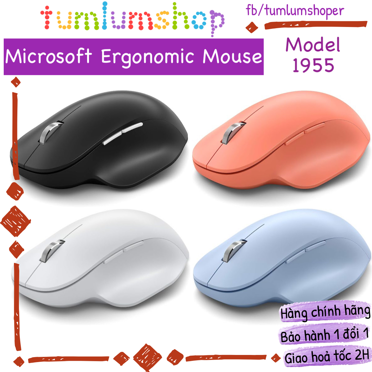 Chuột Microsoft Bluetooth Ergonomic Mouse 1955 - Kết nối bluetooth không dây