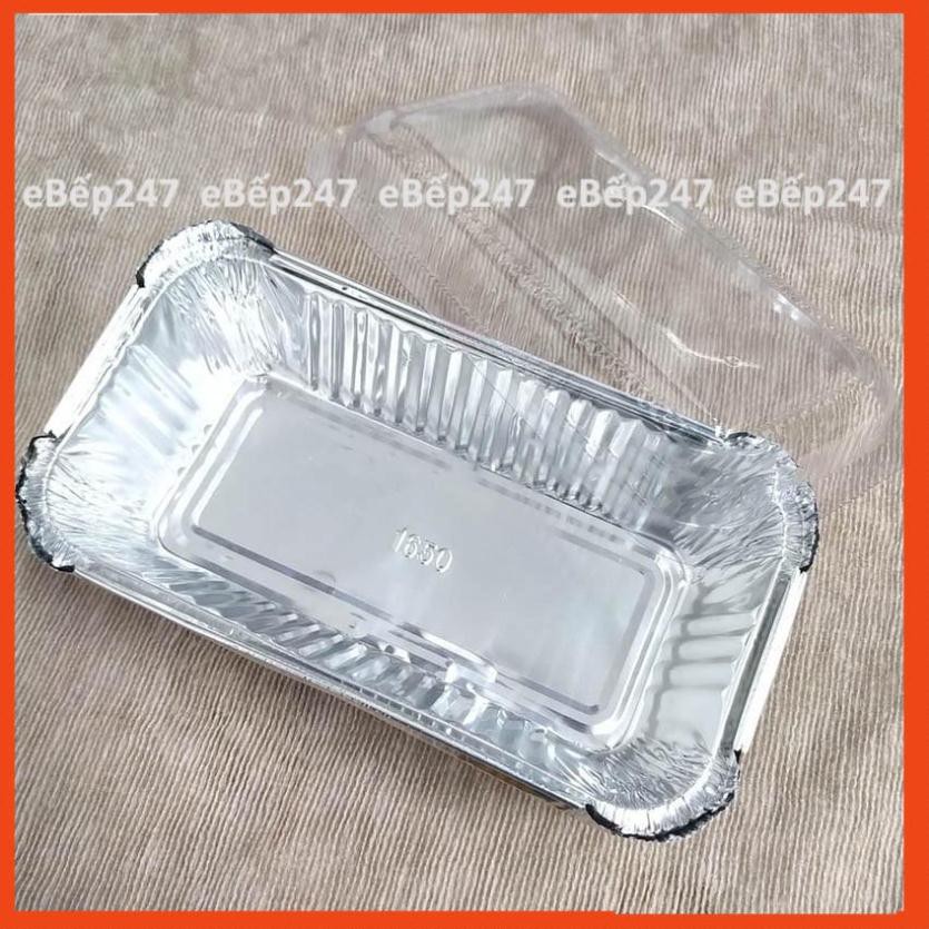 Set 10 khay giấy bạc chữ nhật có nắp loại tốt dùng cho đồ nướng, BBQ, an toàn tiện dụng - eBếp247