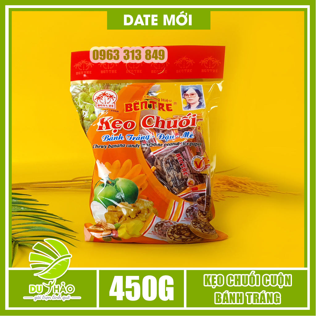HCMKẹo chuối cuộn đậu phộng Bến Tre Hai Tỏ 450g