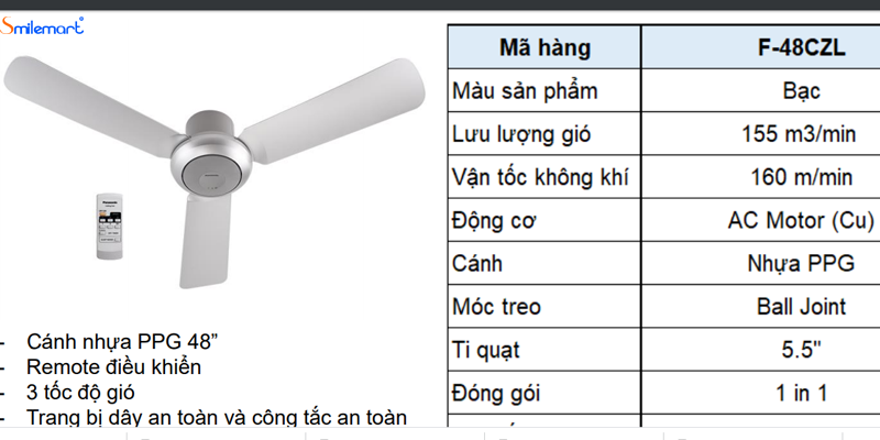 Panasonic f-48#l tri-spinner ceiling fan-Original