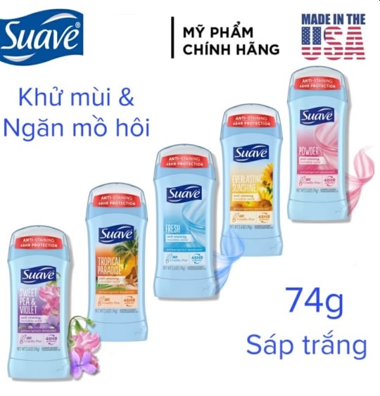 [USA] Lăn sáp khử mùi nữ Suave Fresh 74g - Mỹ