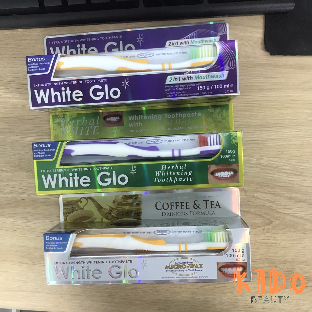 White Glo 150g toothbrush set (red/purple/blue/yellow/white)
