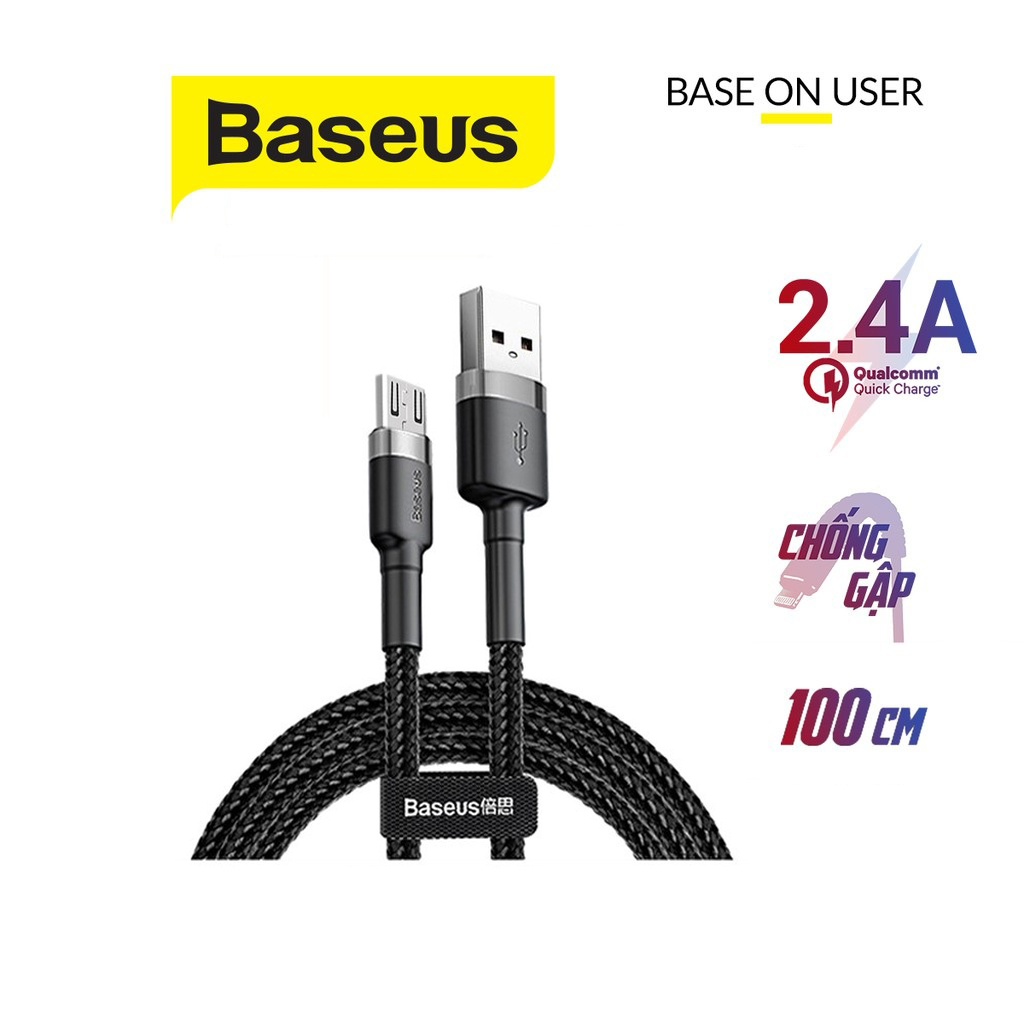 Cáp sạc nhanh 2.4A Baseus Cafule chân Micro dây dù siêu bền đồng bộ dữ liệu tốc độ cao dài 1M cho Android