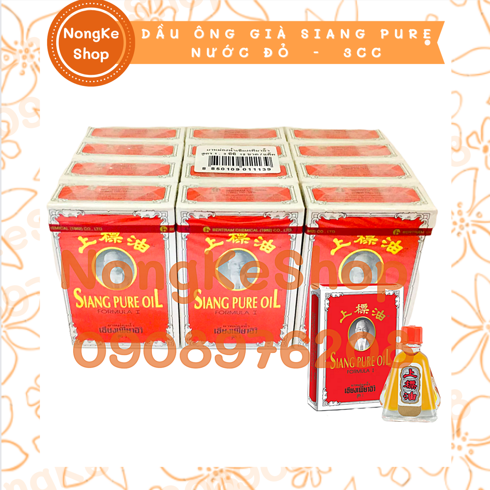 Lố 12 chai dầu ông già Siang Pure 3cc đỏ Formular I Thái Lan