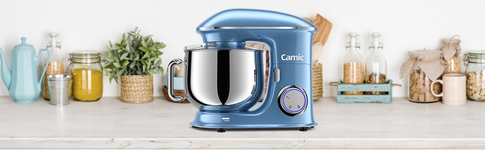 1500W Food Processor Kneading Machine Camic 8L Food Processor Mixer Multifunctional Mixer Low Noise Powerful and Professional 6 Speeds with Pulse Stainless Steel Bowl