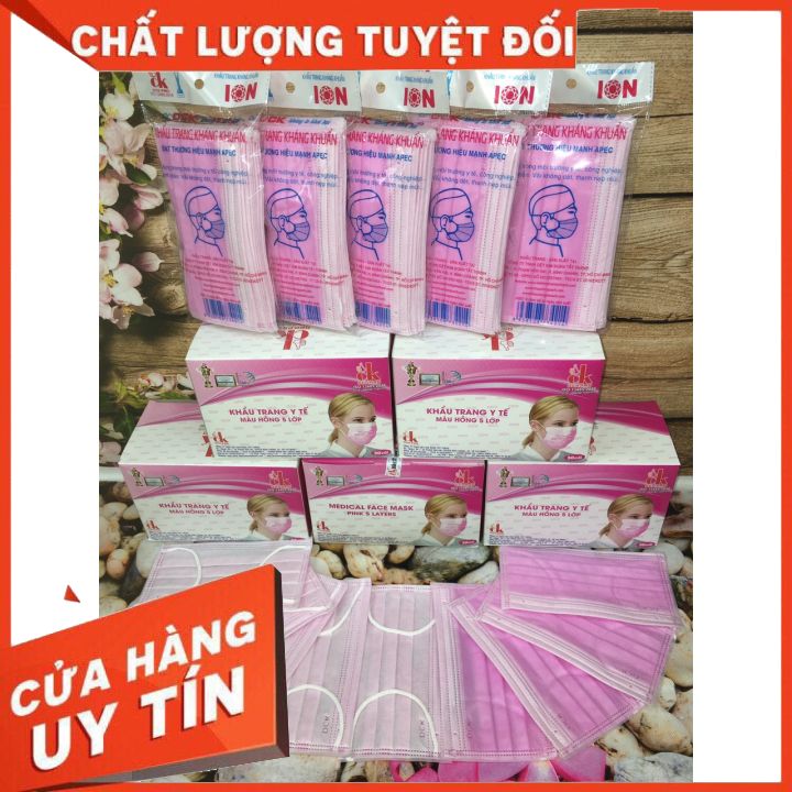 Khẩu trang y tế màu hồng 5 lớp