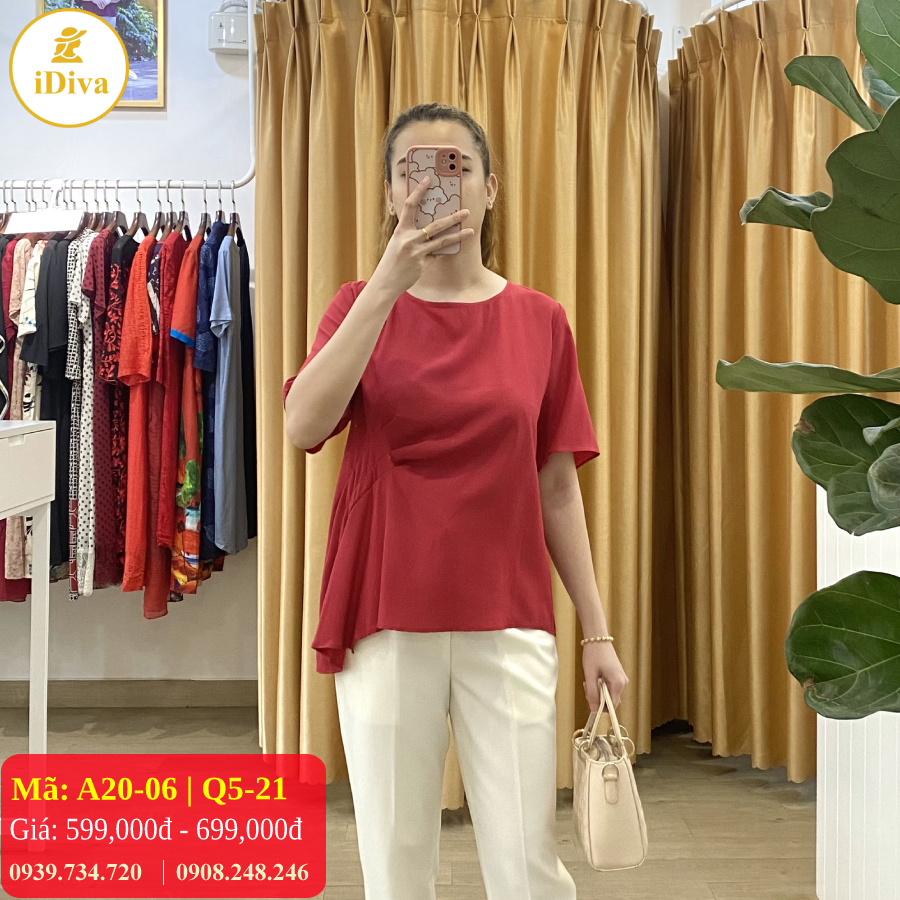 Áo trung niên iDiva A20-06, chất liệu lụa cao cấp, dáng suông phù hợp U50 dự tiệc & dạo phố