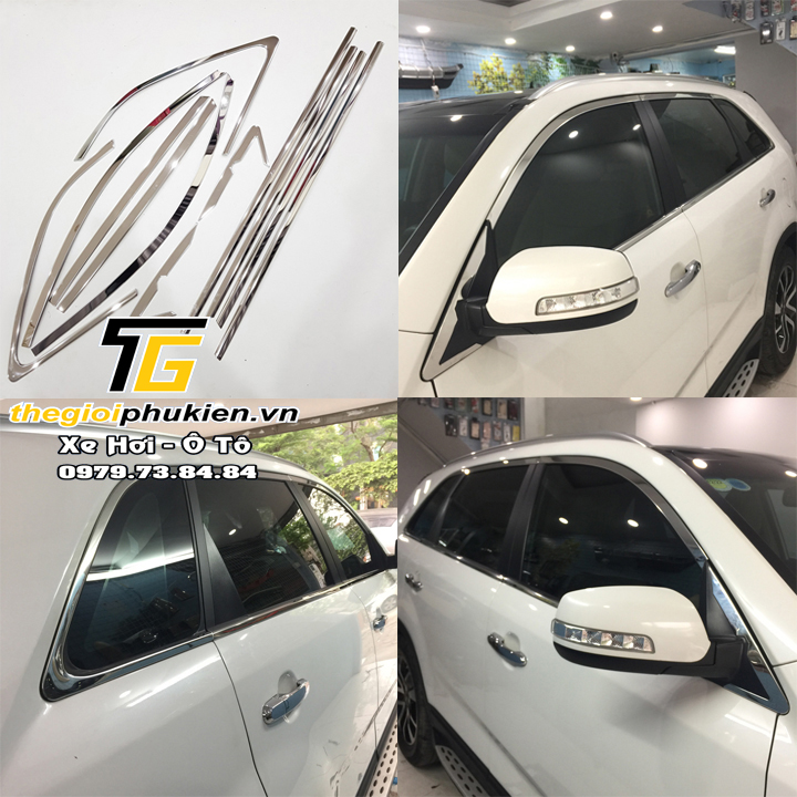 Bộ nẹp viền cong kính, chân kính inox kia sorento 2015-2020