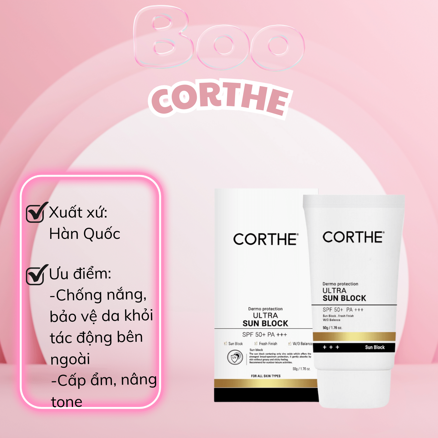 Kem Chống Nắng Corthe 50g - Kiềm Dầu, Nâng Tông Tự Nhiên Và Không Gây Bí Da