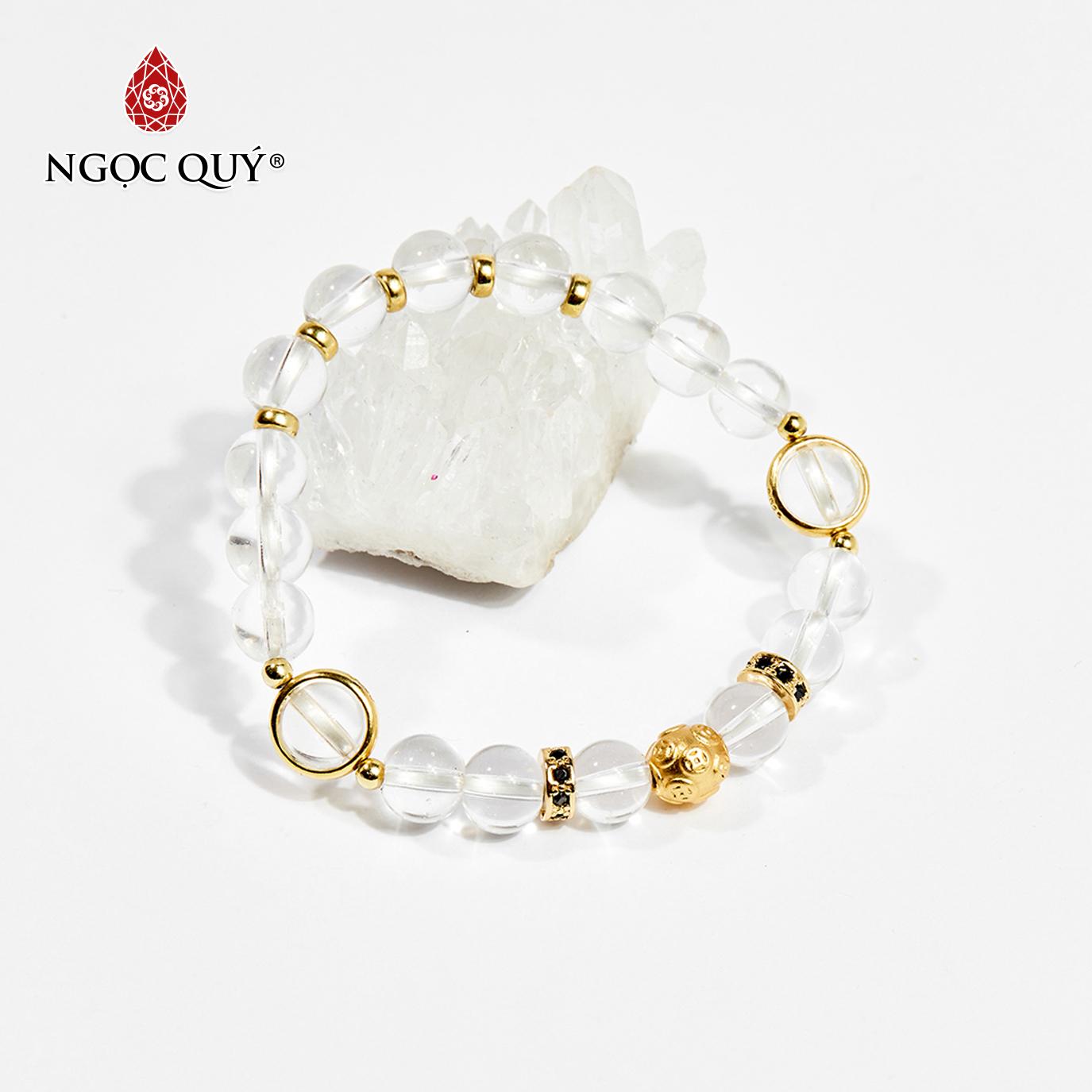 [HCM]Vòng Tay Đá Thạch Anh Trắng Phối Charm Đính Đá Mệnh Kim Thuỷ 8mm (màu trắng) - Ngọc Quý Gemstones