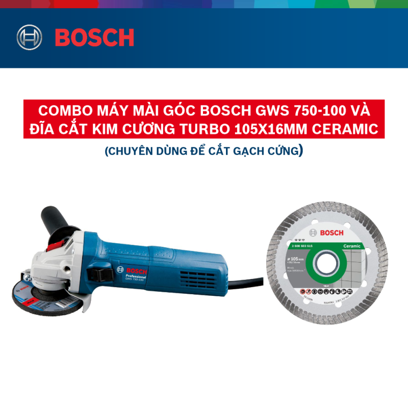 Combo Máy mài góc Bosch GWS 7 50-100 và Đĩa cắt kim cương Turbo 105x16mm ceramic