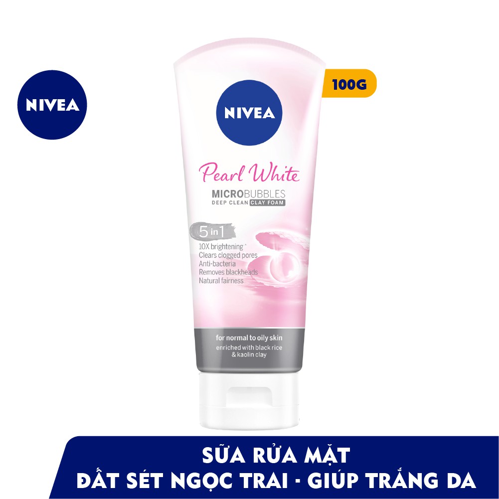[HCM]Sữa rửa mặt NIVEA Pearl White Đất Sét giúp trắng da ngọc trai (100g)