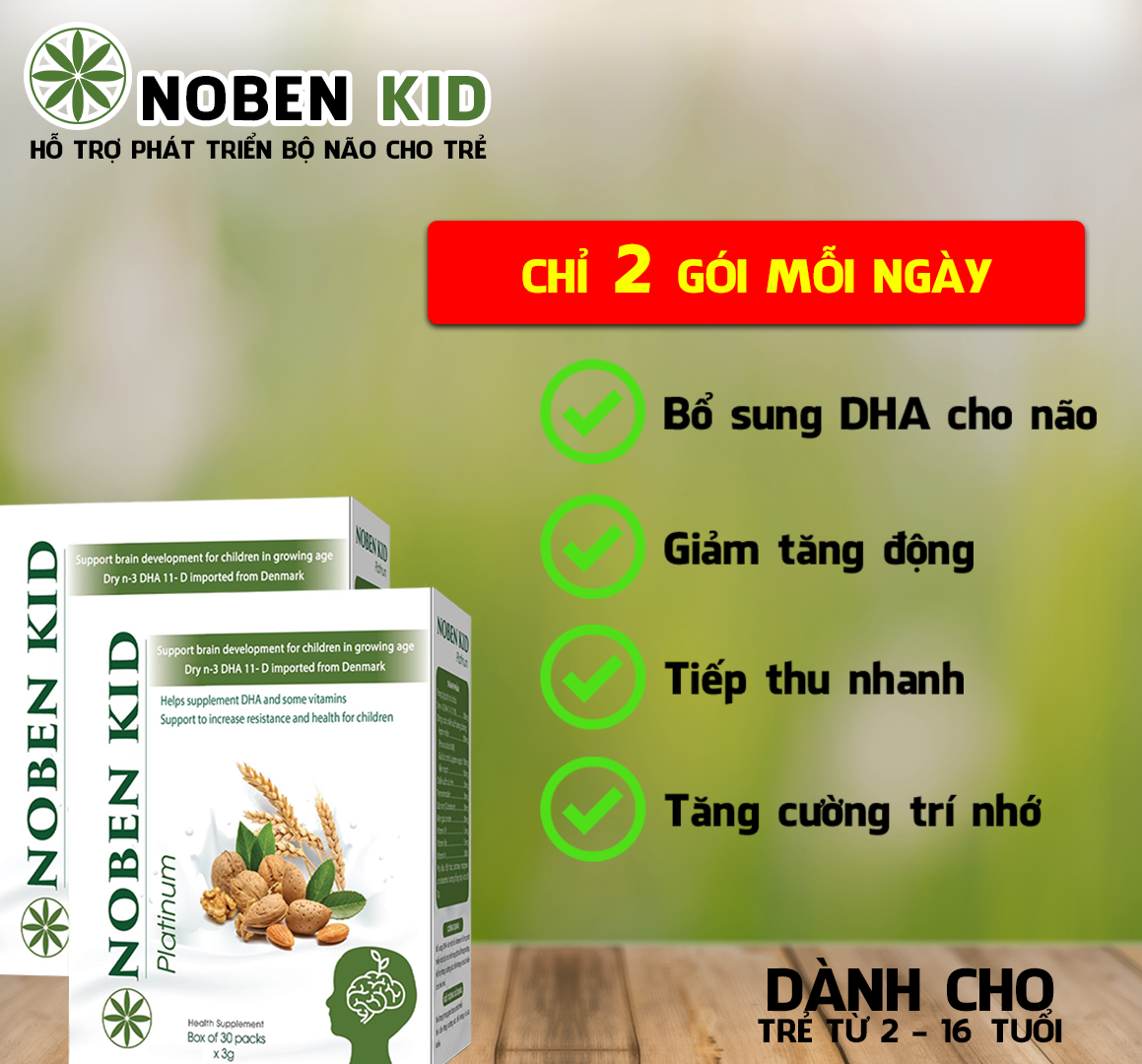 Cốm Trí Não Noben Kid Cho Bé Hộp 30 Gói