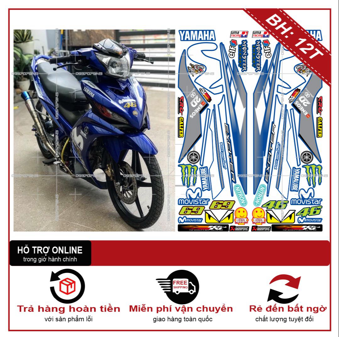TEM XE EXCITER 2011 135 (TEM RỜI EX 2011) MOVISTAR DÁN XE XANH GP