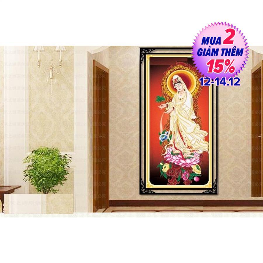 Tranh đính phật bà quan âm-ad202-kt:52x121cm