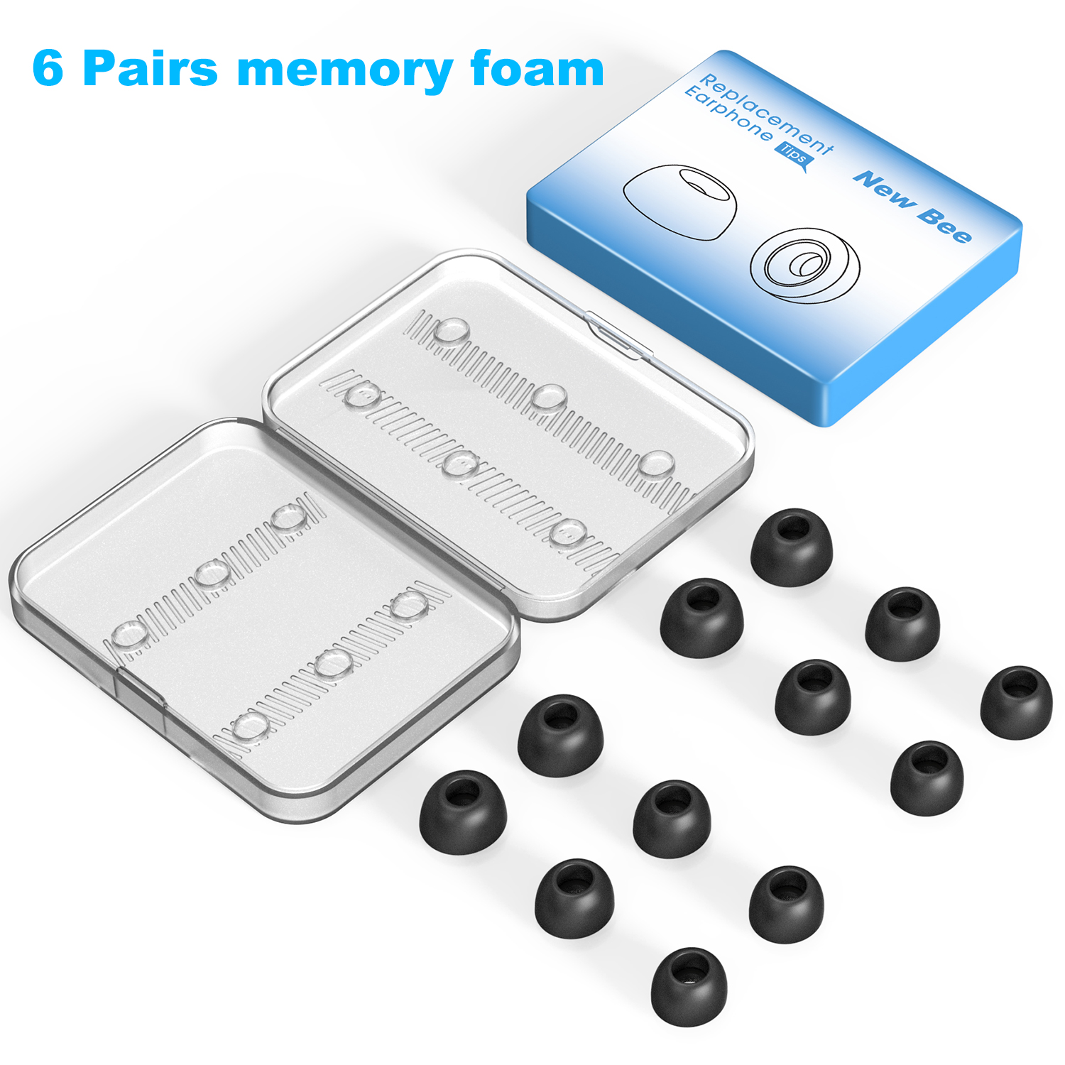 New Bee 6 Pairs Replacement Ear Tips Compatible with Airpods Pro Noise Blocking Memory Foam Earphone Tips Fit Charge Case(S/M/L)
