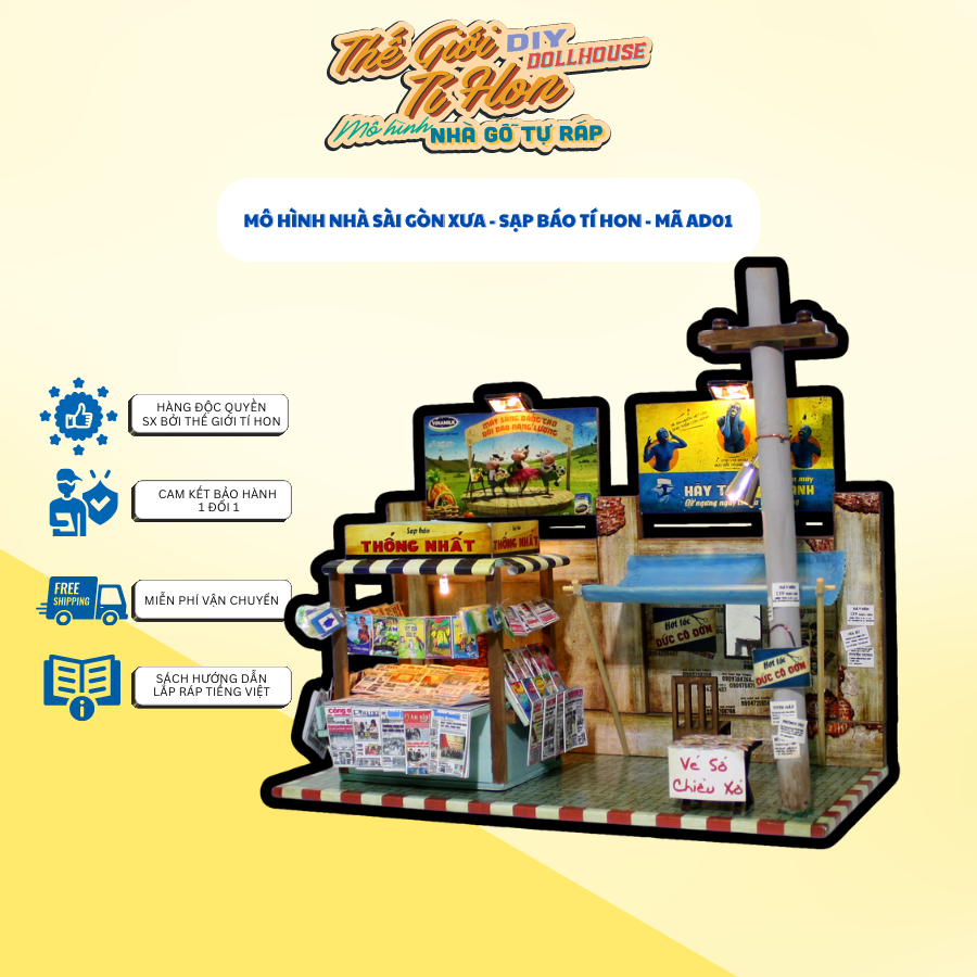 MÔ HÌNH TỰ LẮP RÁP DIY SÀI GÒN XƯA - SẠP BÁO SÀI GÒN - AD01 - MÔ HÌNH BẰNG GỖ TỰ LẮP RÁP