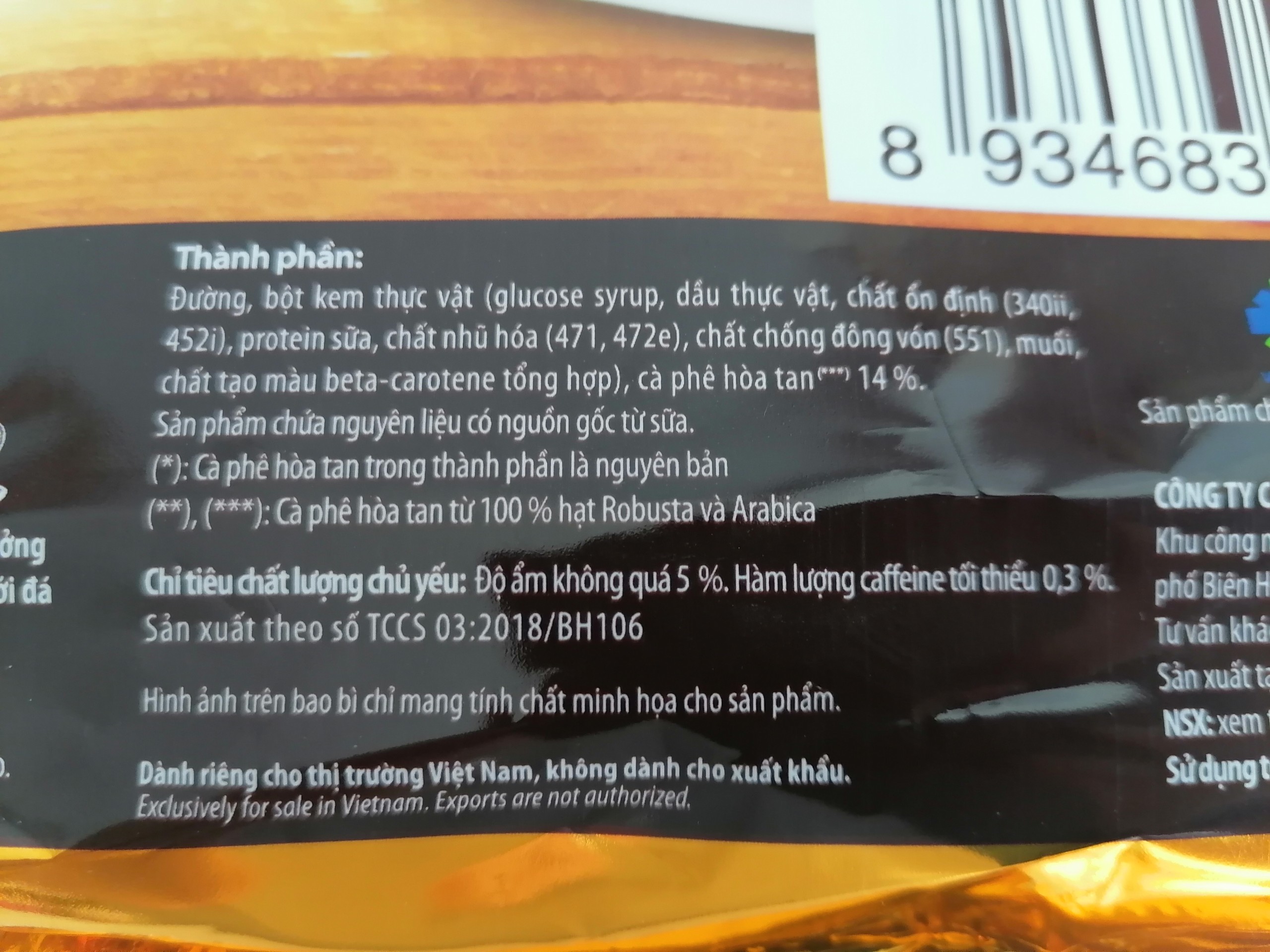 [TÚI LỚN 800g (40 gói x 20g)] CÀ PHÊ SỮA HÒA TAN 3 IN 1 [VN] VINACAFE Café Gold Original