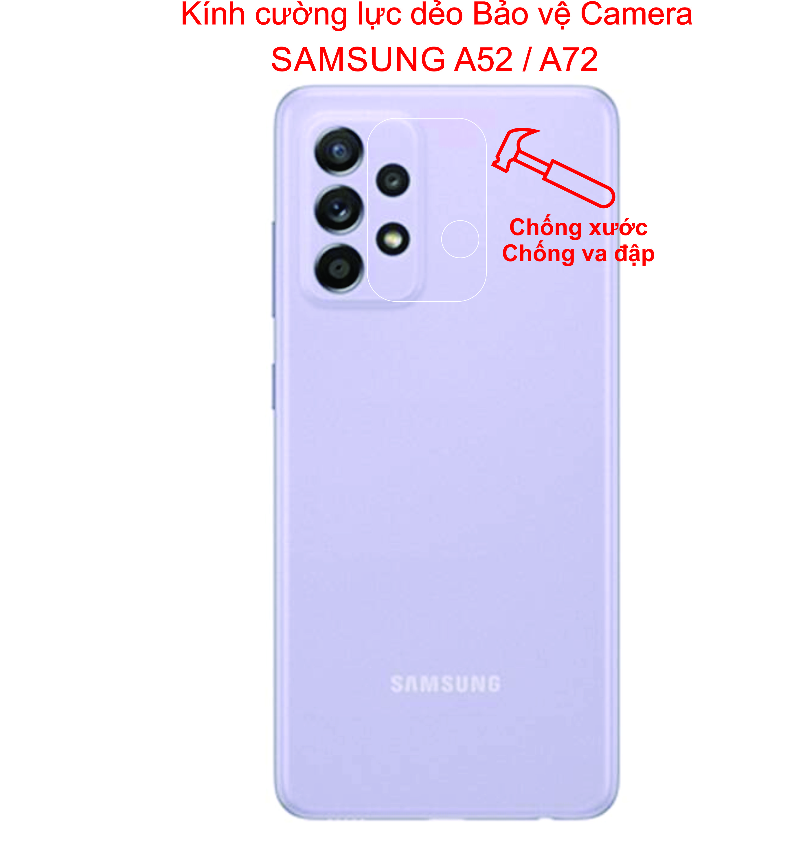 Kính Cường lực dẻo Bảo vệ Camera SAMSUNG A52 / A72 Bảo vệ camera tránh qua đập, tránh trầy xước tiệt đối