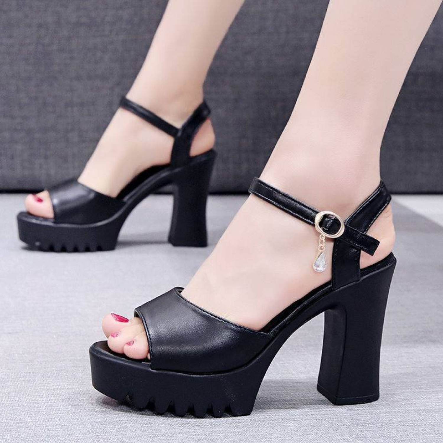 Giày cao gót đế thô bản quai trơn cao cấp10