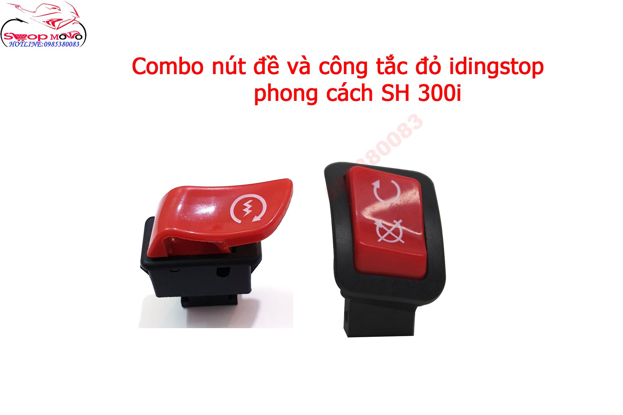 COMBOCông tắc idling stop + Nút đề màu đỏ giống xe SH300i gắn được cho SH ABLEADVARIOCLICKVISIONWINNER....