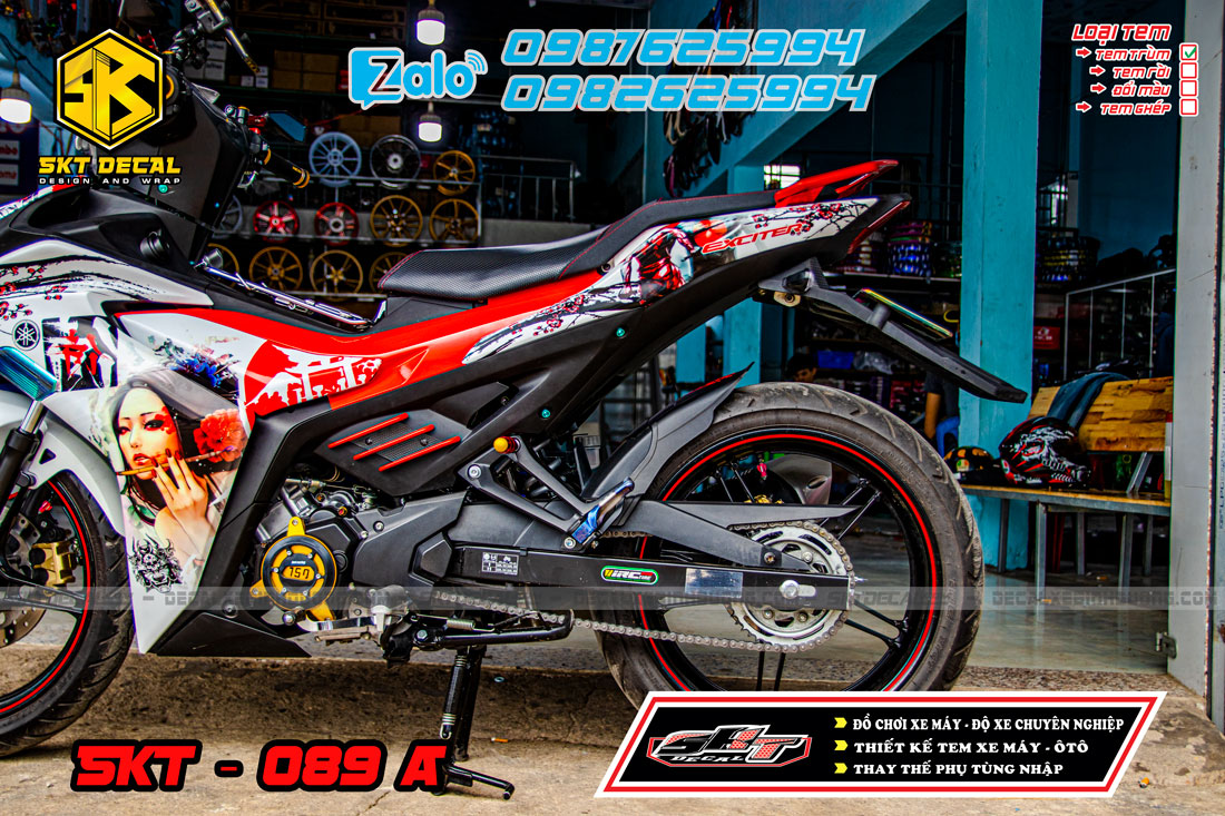 tem trùm exciter 155 trắng đỏ đen samurai