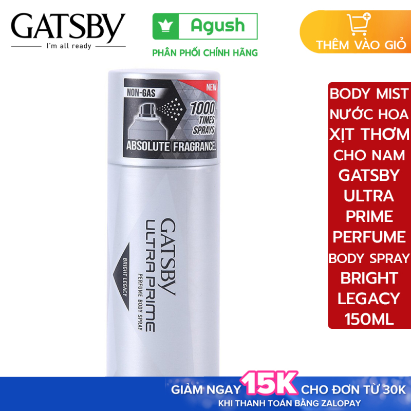 Body mist chai nước hoa xịt thơm Gatsby Ultra Prime Perfume Body Mist Spray Men Bright Legacy 150ml cho nam học sinh chính hãng giữ mùi nhẹ mát lưu hương thơm lâu xịn cao cấp full size giá rẻ không gas xịt được 1000 lần
