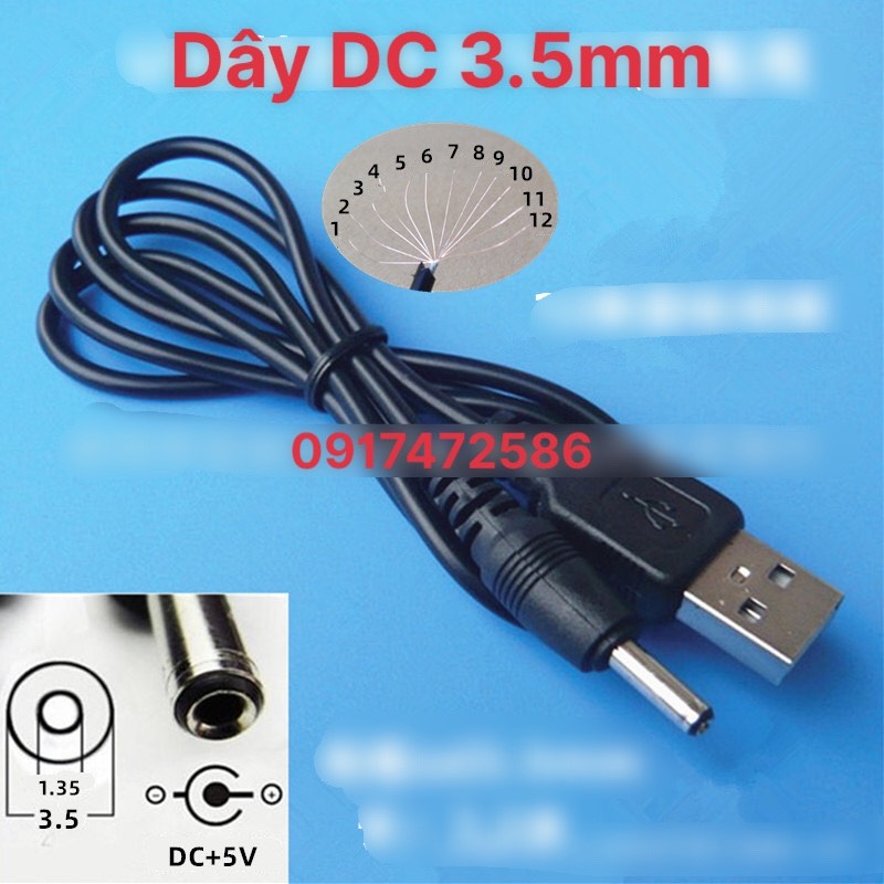 Dây cáp sạc 5v usb ra dc 3.5*1.35 mm chất lượng cao, dây dc 5v - 3.5mm
