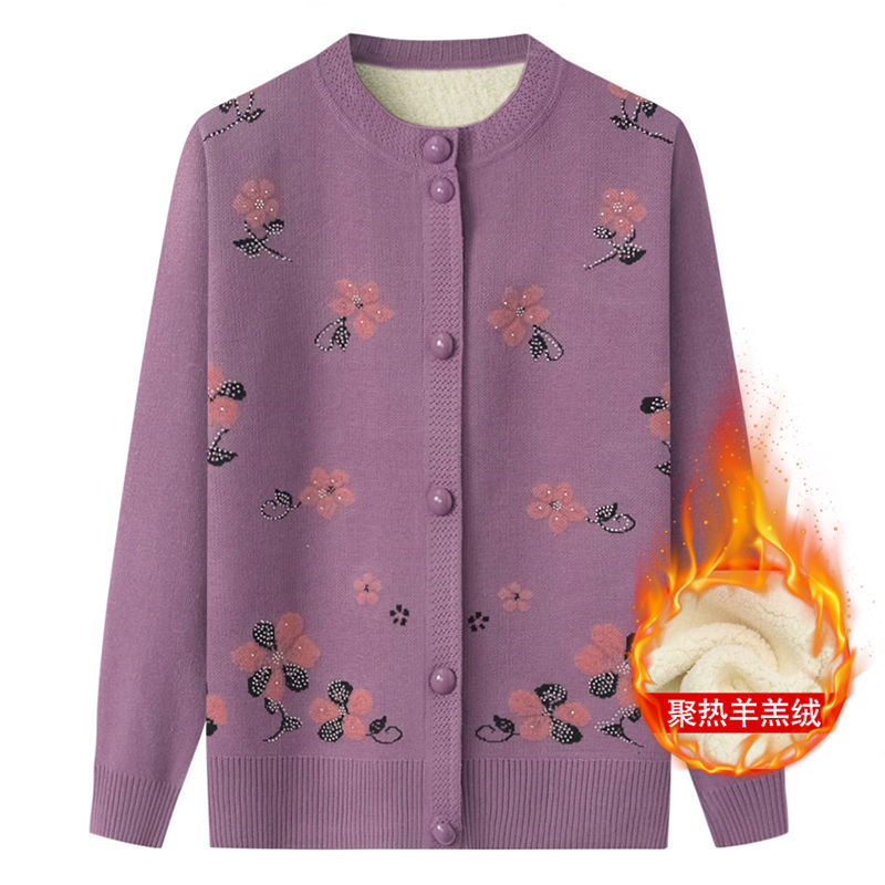 Người trung niên và người già bà mặc áo len nhung dày áo len cardigan của mẹ ông già quần áo mùa thu và mùa đông áo khoác nữ