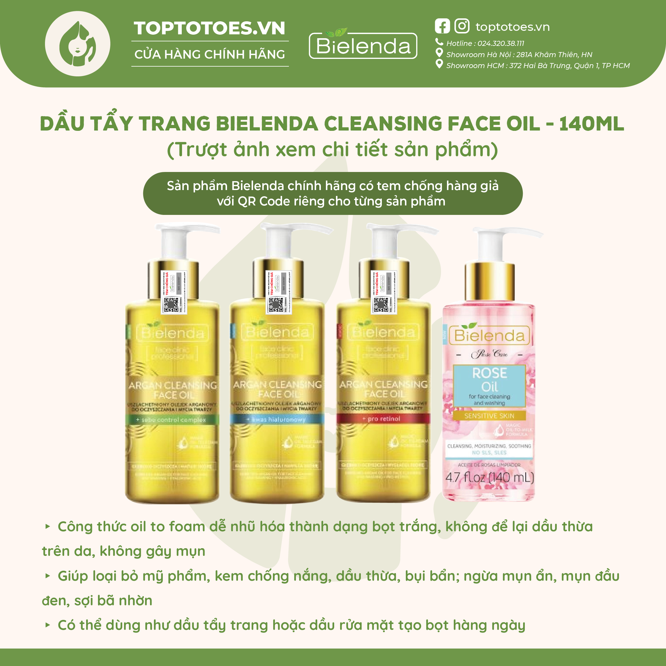 Dầu tẩy trang Bielenda Cleansing Oil làm sạch sâu dễ nhũ hoá