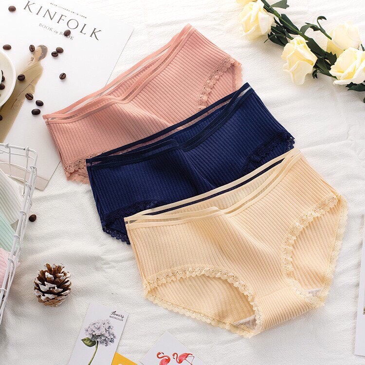 Quần lót nữ cotton trơn phối ren
