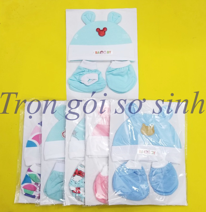 Sét nón bao tay chân rẻ chất cotton có lựa chọn từng màu ( 1 nón+1 đôi tay+1 đôi chân)