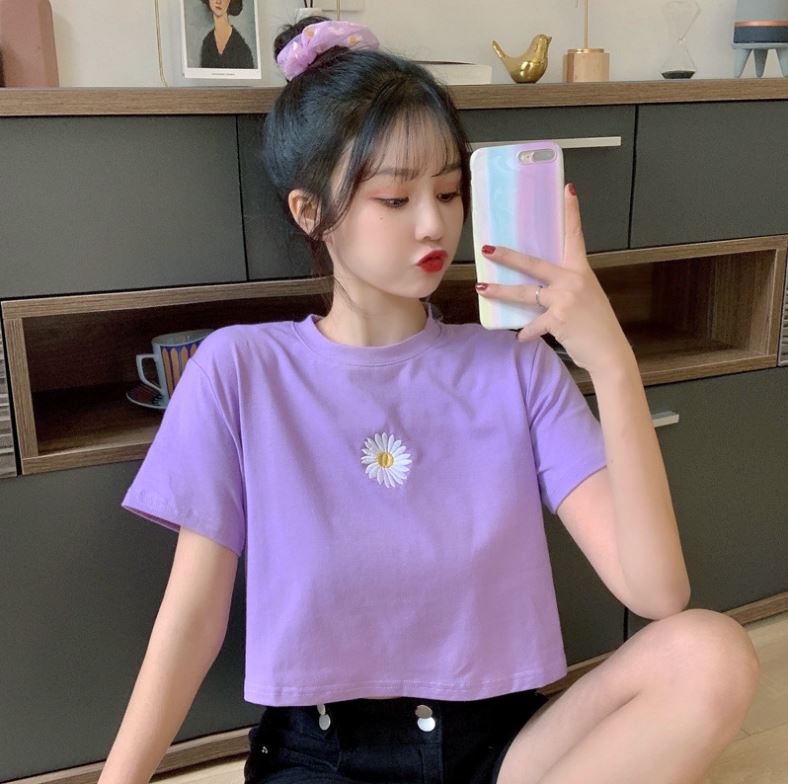 Áo crotop ngắn tay in hình hoa cúc