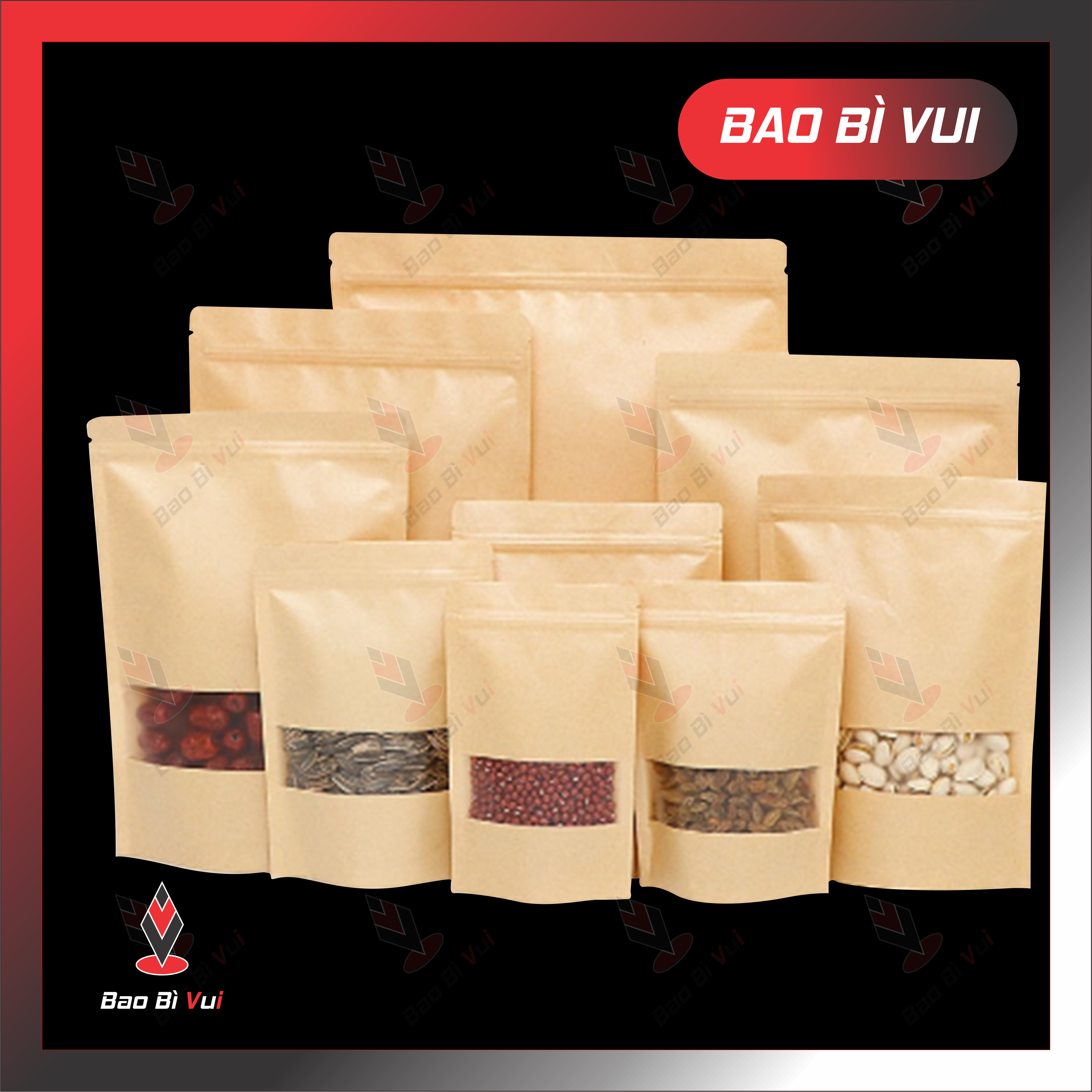 [1kg] Túi Zip Cửa Sổ Đáy Đứng Giấy Kraft