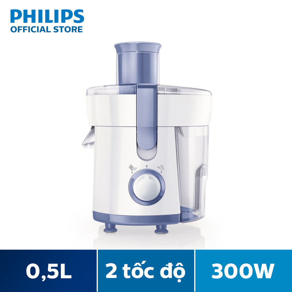 Máy Ép Trái Cây Philips HR1811/71 300W (Trắng Xanh)-Dung tích 0.5l , ly đựng nước ép 500ml, ngăn chứa xơ và vỏ trái cây-Bộ lọc và lưỡi xay thép không gỉ-Hàng phân phối chính hãng