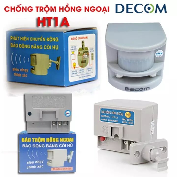 Thiết bị báo động hồng ngoại chống trộm Decom HT1A 5A 300W tích hợp còi báo động công suất lớn, khoảng cách cảm biến 12m