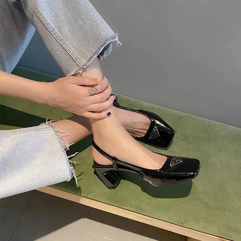 [Siêu Sale] [Chính hãng] Giày Cao Gót Nữ Mũi Vuông P.R.D Da Bóng Hàng Thiết Kế