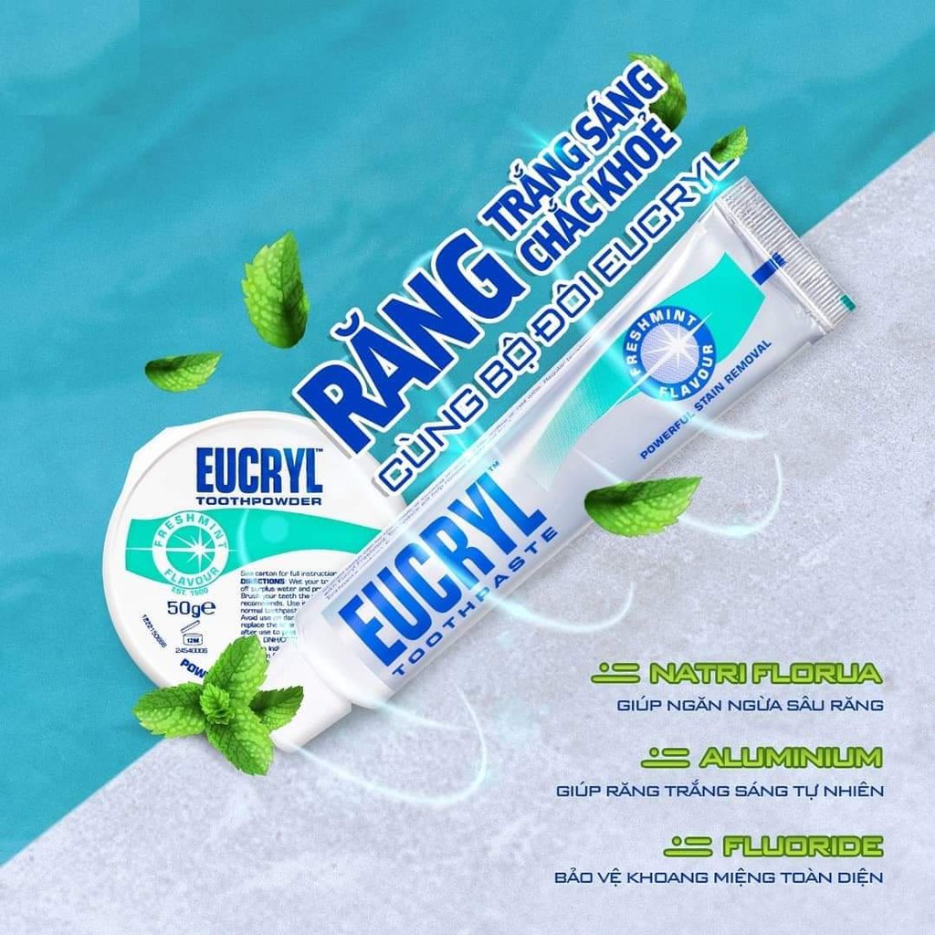 Eucryl Bột Tẩy Trắng Răng Toothpowder (50g) / Kem Đánh Răng Toothpaste (62g)